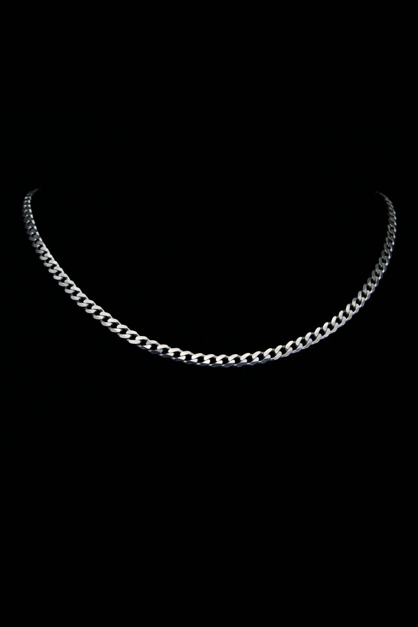 Curb Link Chain Necklace in 925 Sterling Silver, 3mm