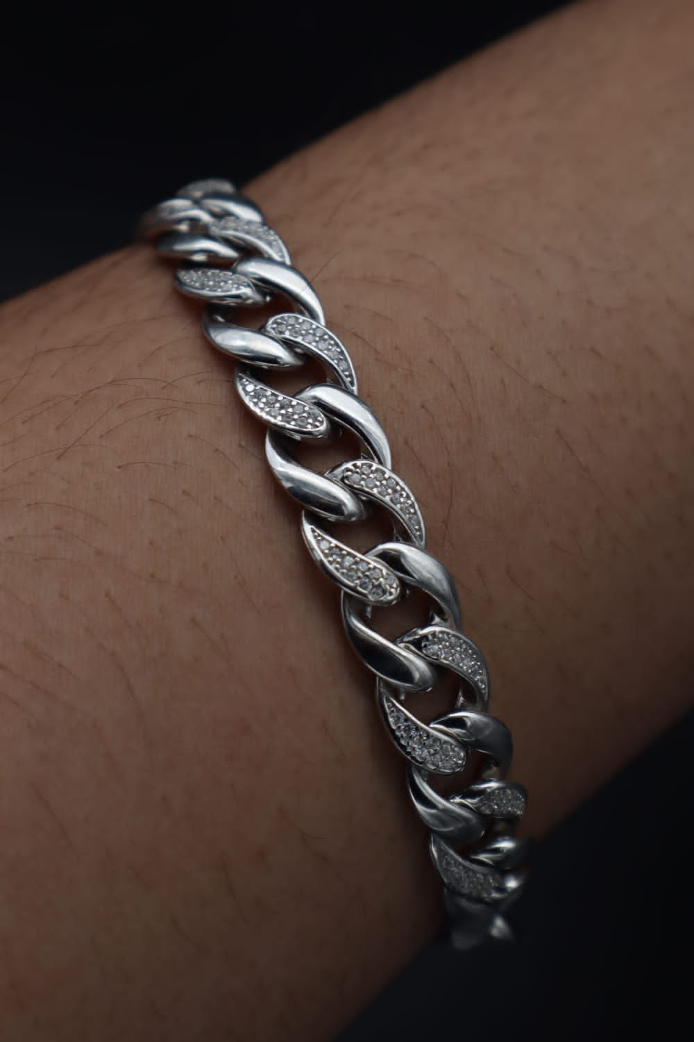 Iced Miami Cuban Link Bracelet in Rhodium Plated 925 Sterling Silver, 10mm