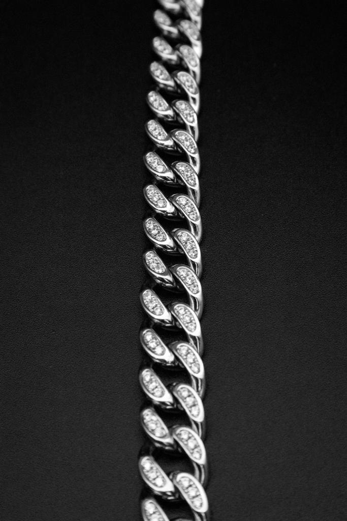 Iced Cuban Link Bracelet in Rhodium Plated 925 Sterling Silver, 8mm