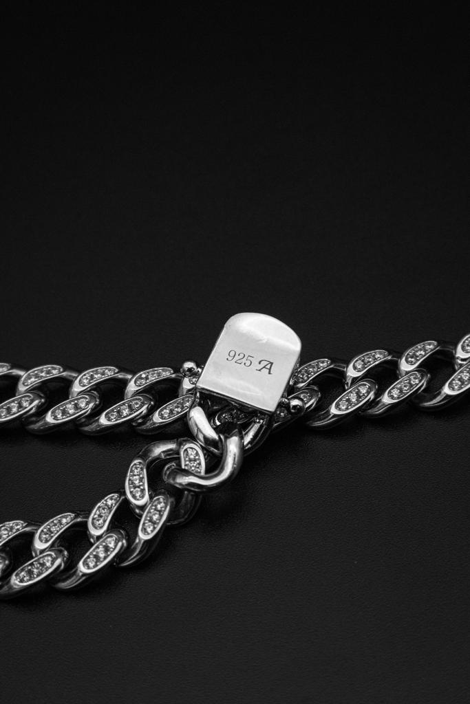 Iced Cuban Link Bracelet in Rhodium Plated 925 Sterling Silver, 8mm