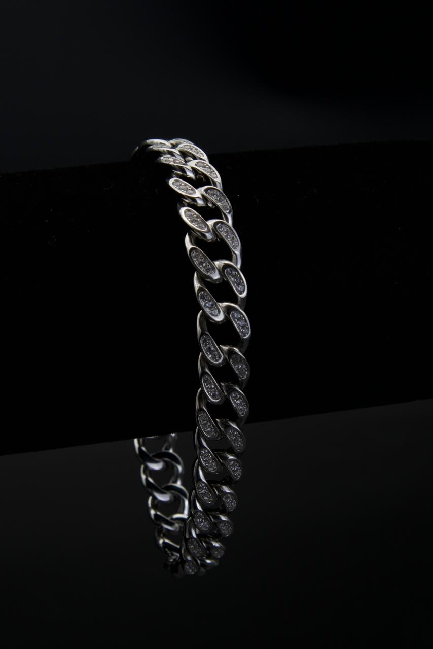 Iced Cuban Link Bracelet in Rhodium Plated 925 Sterling Silver, 8mm