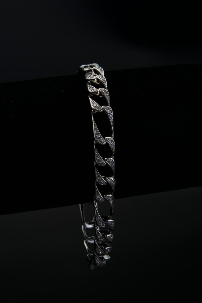 Iced Figaro Link Bracelet in Rhodium Plated 925 Sterling Silver, 8mm