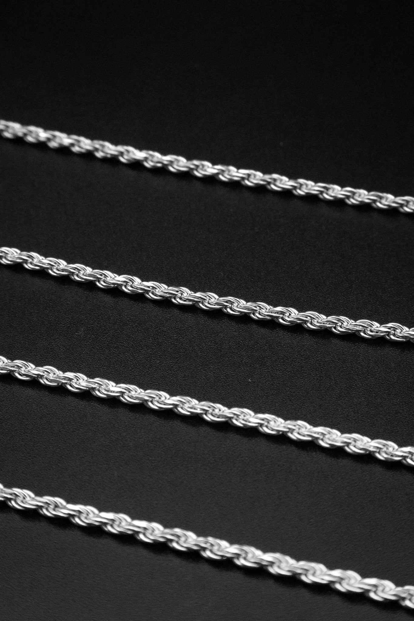 Rope Chain Necklace in 925 Sterling Silver, 3mm