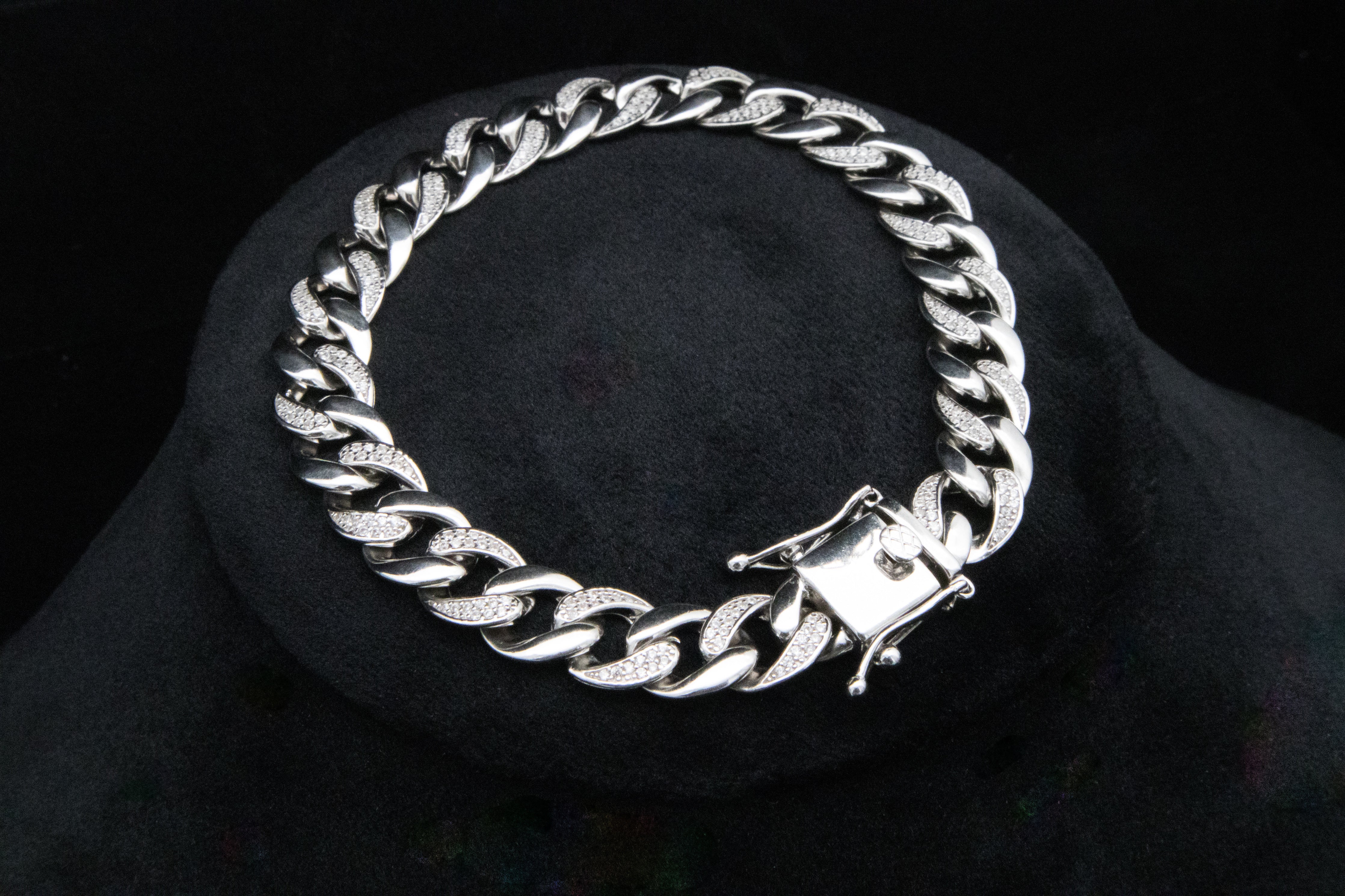 Iced Miami Cuban Link Bracelet in Rhodium Plated 925 Sterling Silver, 10mm